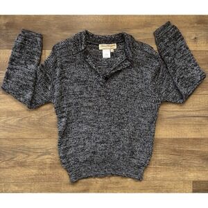 Norm Thompson Petite Small Linen Cotton Preppy Long Sleeve Sweater Shoulder Pads